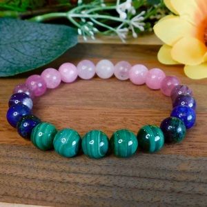 Happiness + Healing Crystal Bead Bracelet Malachite Tourmaline Lapis Rose
